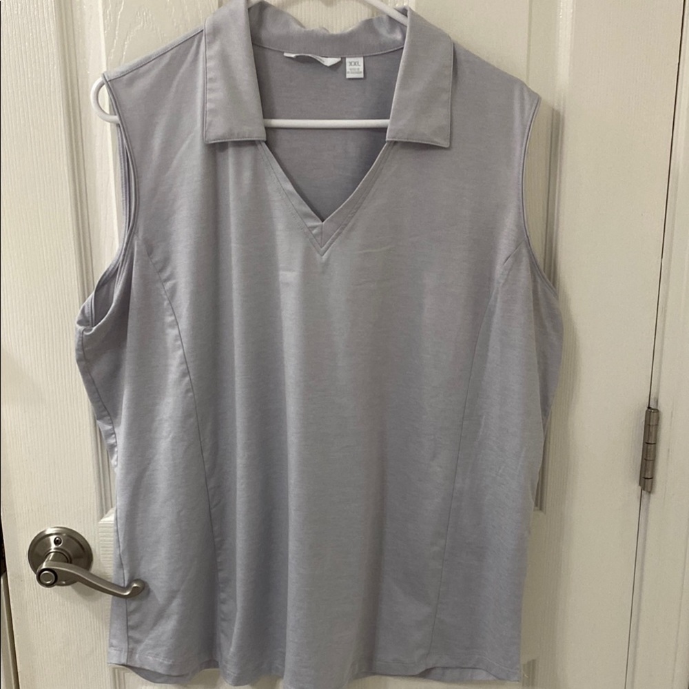 Lady Hagen Light Gray V-Neck Sleeveless Top
